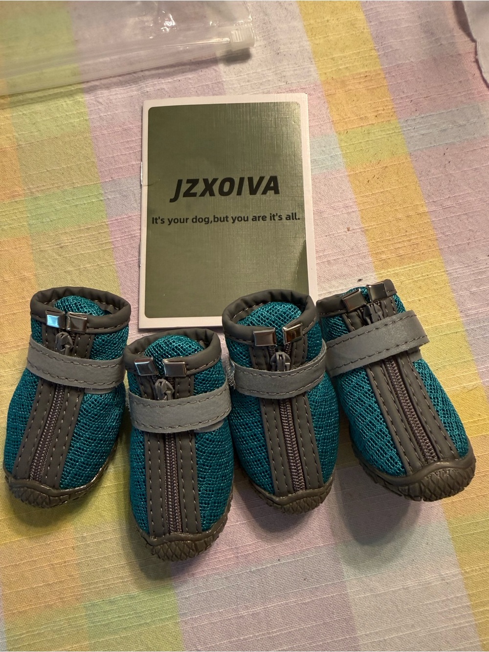 Teal / Grey Small Dog Boots - Set of 4
